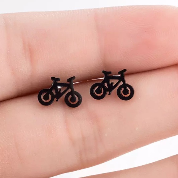 BIKE BLACK Stainless Steel Stud Earrings with Gift Bag - Picture 2 of 4
